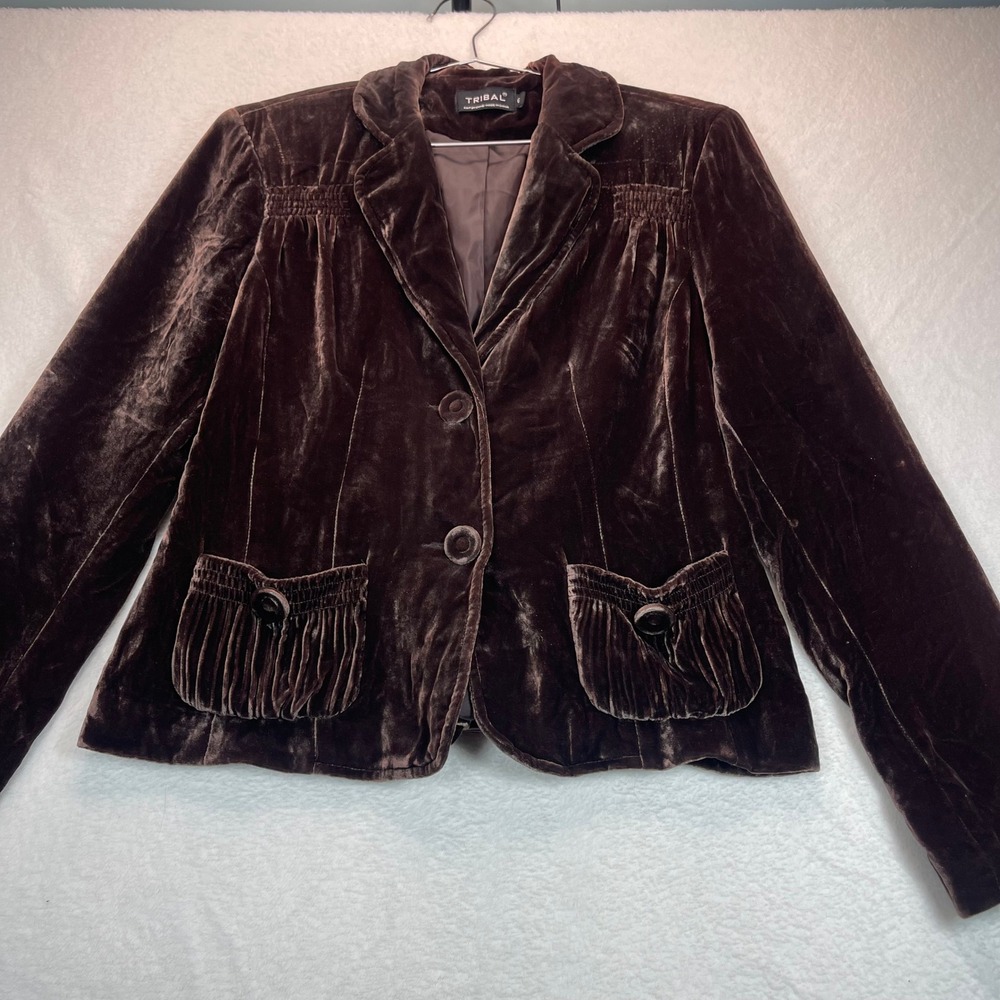 Tribal Velvet Blazer 6 Chocolate Brown‎ Silk Blend Dark Academia Corporate Goth